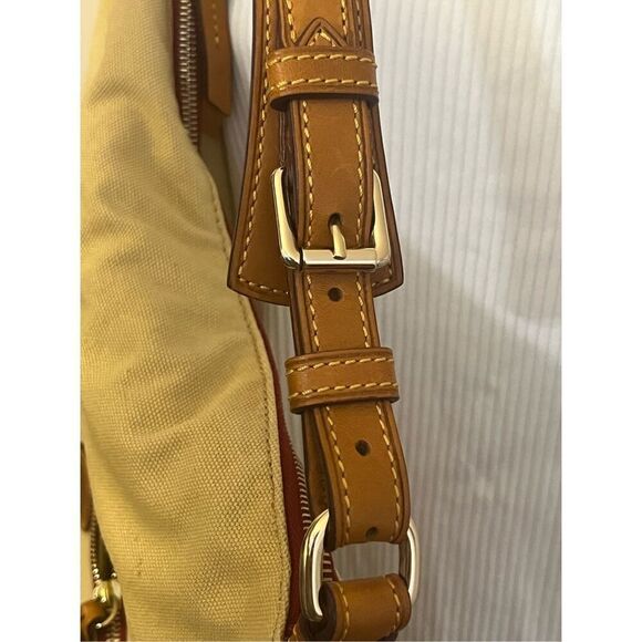 Dooney & Bourke Tan Brown Canvas Bag Leather Trim - Picture 2 of 10